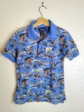 Polo Ralph Lauren Kids Bear Paris-Print Mesh Polo Shirt Sz S/8